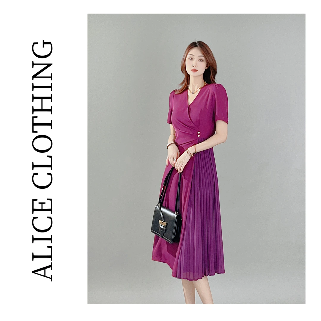 3【ALICE “紫韵”连衣裙】百褶拼接 优雅通勤 S2138045W