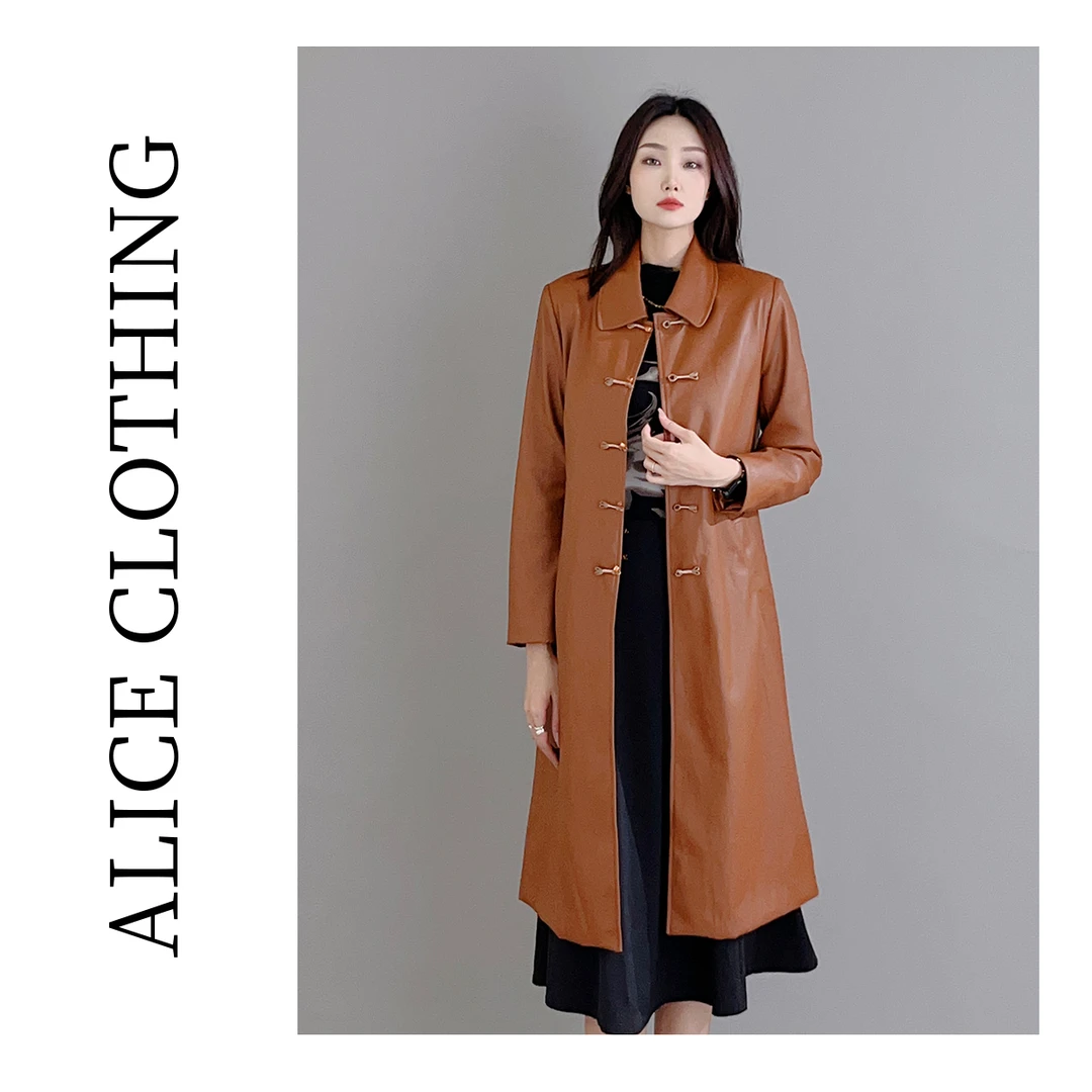 1【ALICE “秋日琥珀”皮质外套】国风盘扣 利落时髦S2133508A
