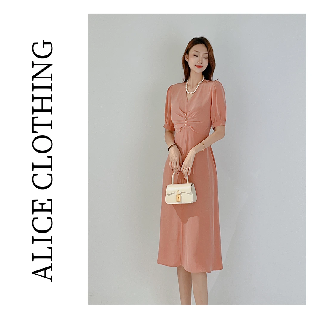 1 ALICE “暖橘雅调”连衣裙 轻奢醋酸 柔滑褶皱 S1033623Q