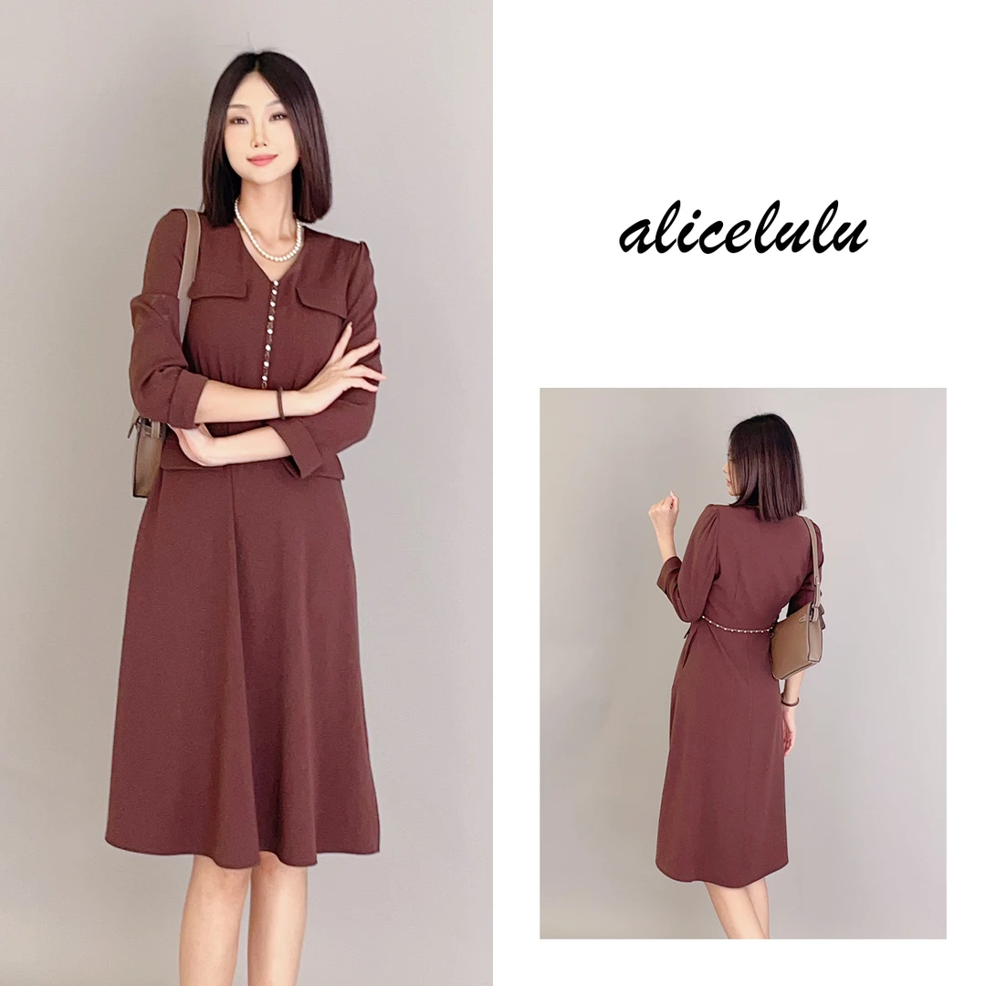 3 ALICE “智性美”连衣裙 铁锈红 璀璨钉钻 S1034281Q