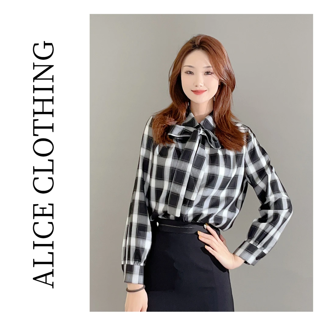 1【ALICE “黑白格调”轻奢衬衫】如丝顺滑 复古腔调 S2136732G