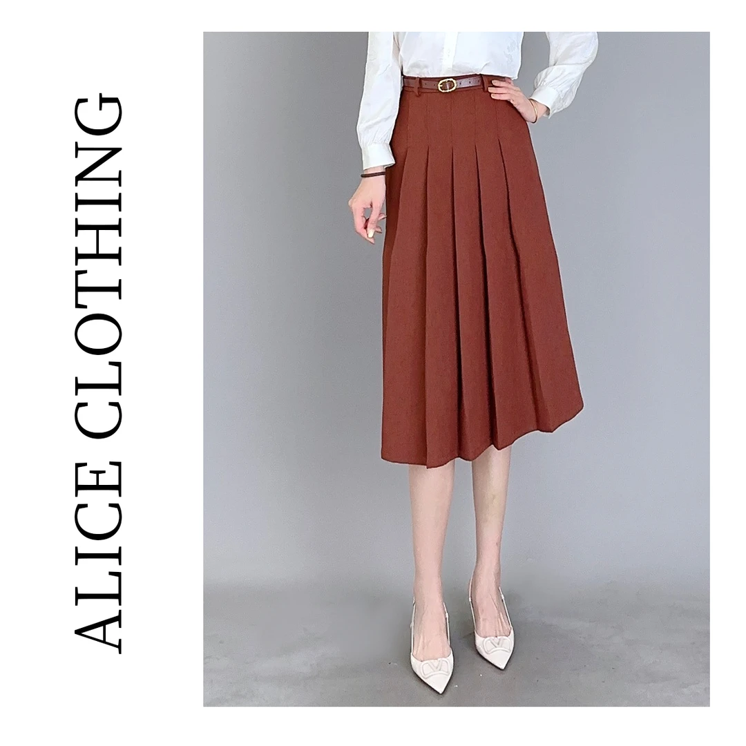 1【ALICE “情迷百褶”通勤半裙】知性时髦 皮质腰带 S621093T