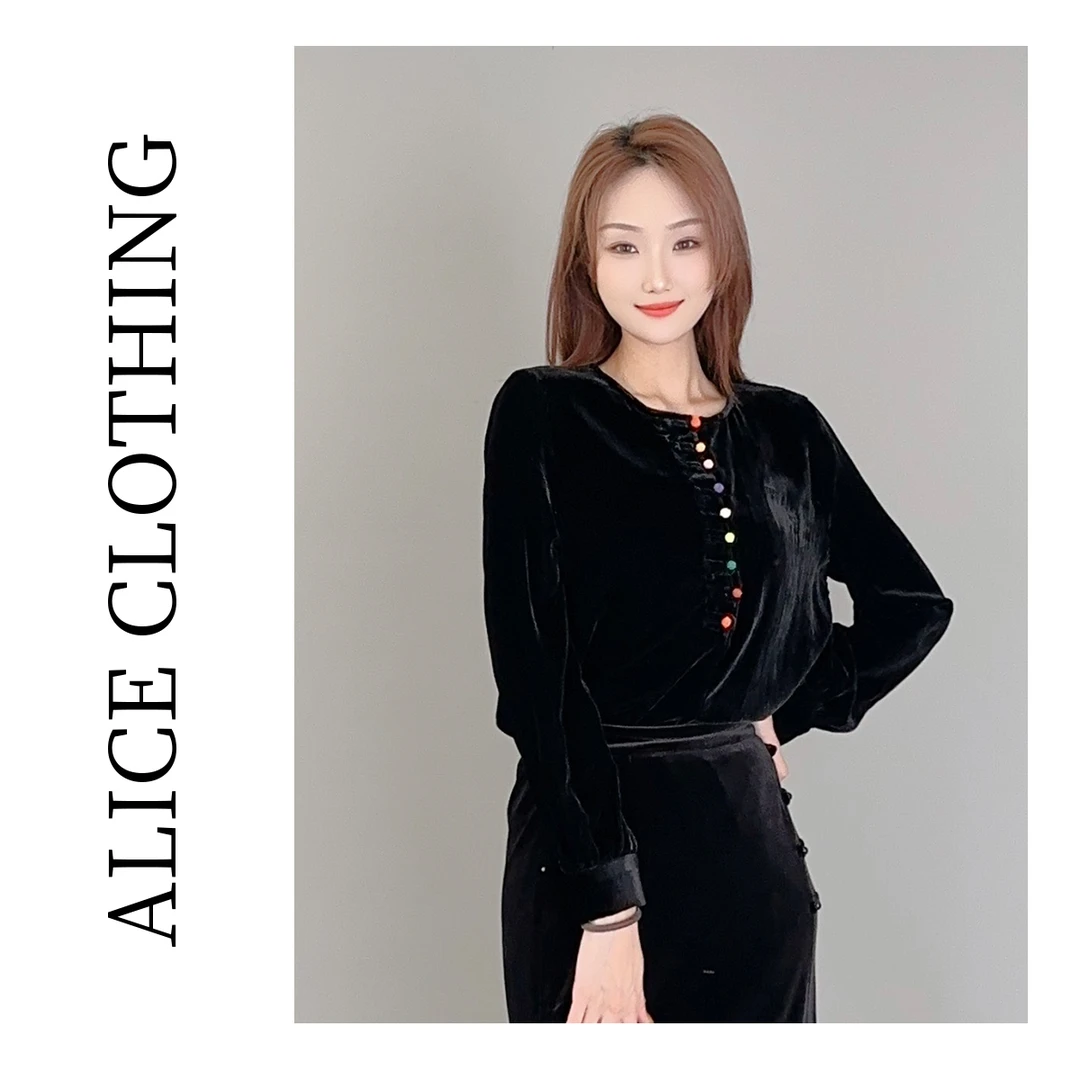 1【ALICE “好彩头”国风上衣】华贵丝绒 时髦彩扣 S2136779B
