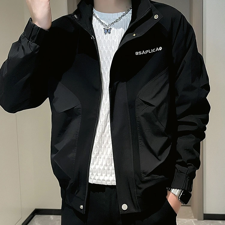 潮牌痞帅立领夹克男秋季休闲百搭男装外套2025新款高级感秋装上衣