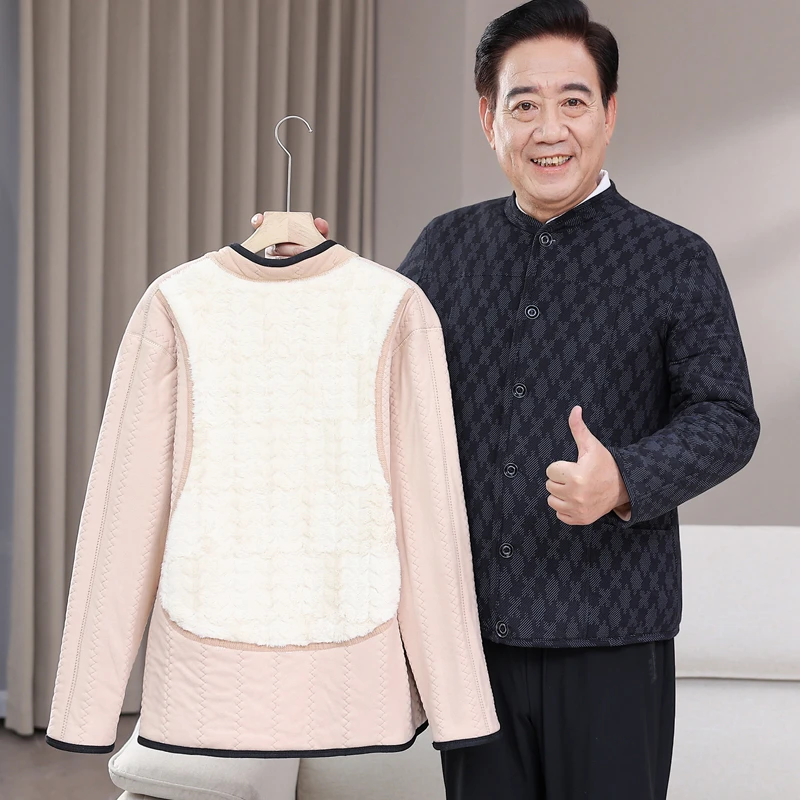 内胆小棉袄男贴身内穿男士加厚加绒棉衣爸爸防寒保暖护背棉服冬季