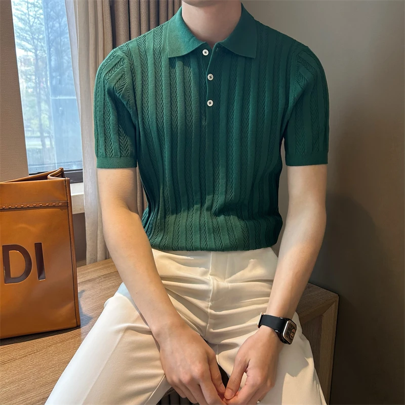 WUSHE物社夏季时尚百搭休闲男士polo衫薄款透气翻领短袖针织男T恤
