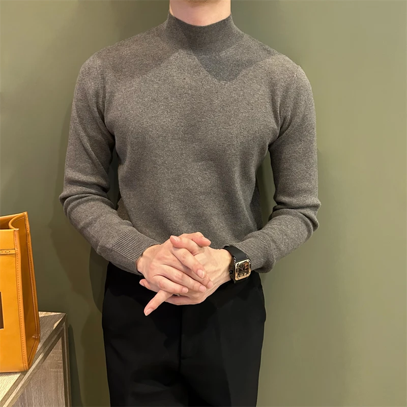 WUSHE物社【羊毛】男士秋冬纯色套头毛衣时尚百搭保暖打底羊毛衫男
