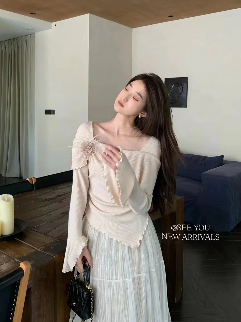 春秋新款衬衫毛衣集合 显瘦气质针织毛衣法式温柔长袖衬衫套装