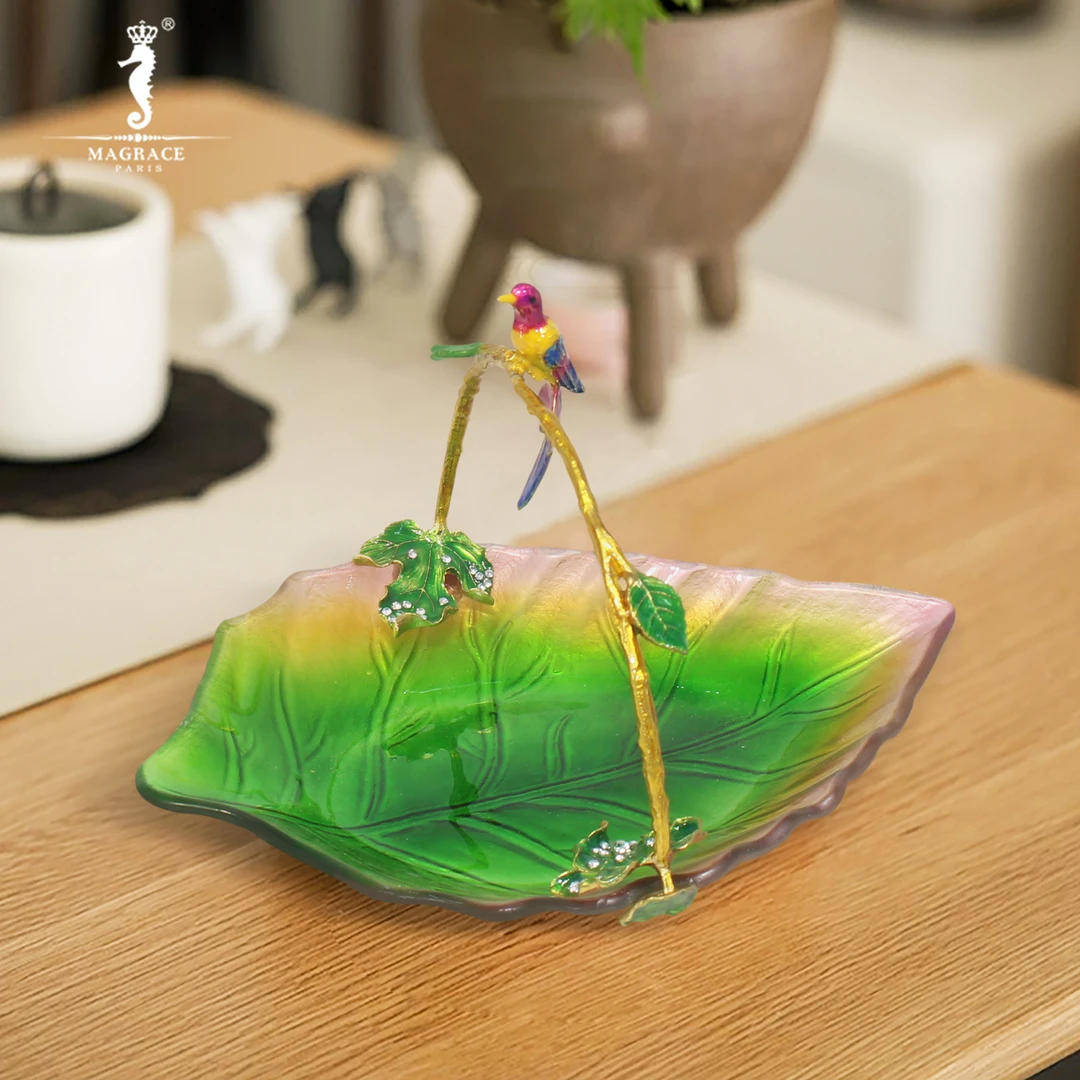 MAGRACE HOME喜鹊立枝叶子提篮家居客厅创意艺术桌面装饰摆件