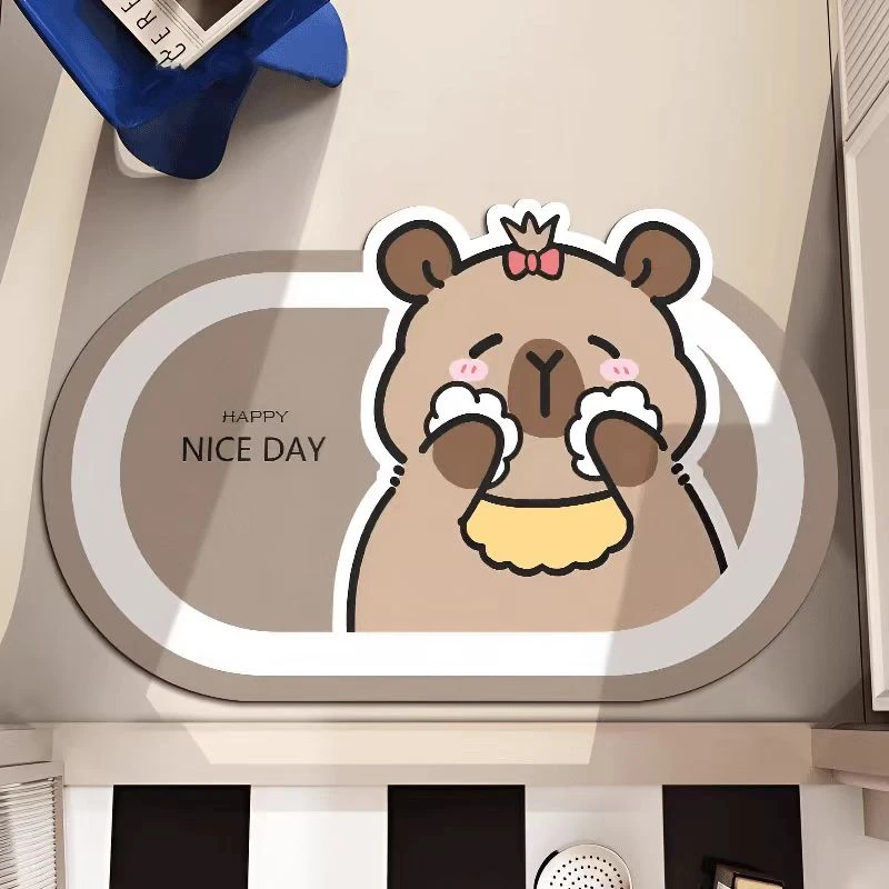 可爱硅藻泥卡通滑脚垫卡皮巴拉吸水垫浴室防卫生间门口地毯厕所垫