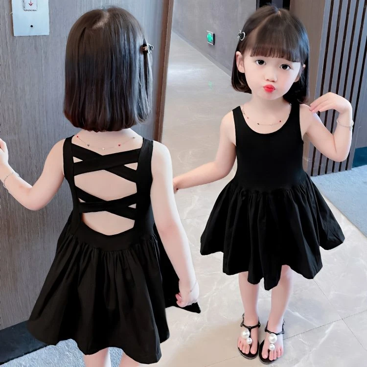 女童公主裙连衣裙时尚洋气小女孩宝宝露背裙子夏季镂空背心裙夏装
