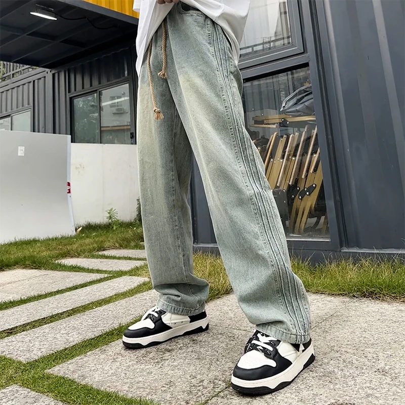 【宇泽】夏季宽松美式长裤牛仔裤织直筒裤休闲裤运动长裤K24032