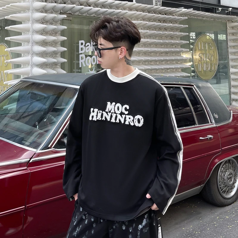 【宇泽】秋冬美式潮牌简约高街潮流宽松长袖T恤休闲卫衣T24305