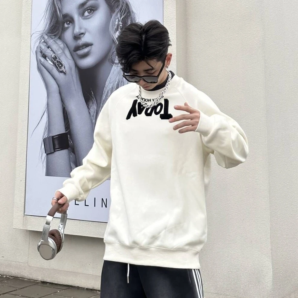 【宇泽】秋冬假两件加绒加厚字母潮流情侣宽松长袖卫衣83160