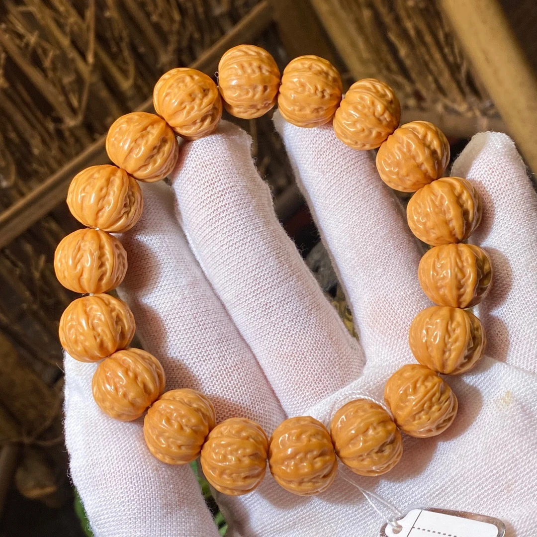 京八棱猴头核桃手串尺寸14mm还原大肚八棱黄金底色皮质高抛玉化