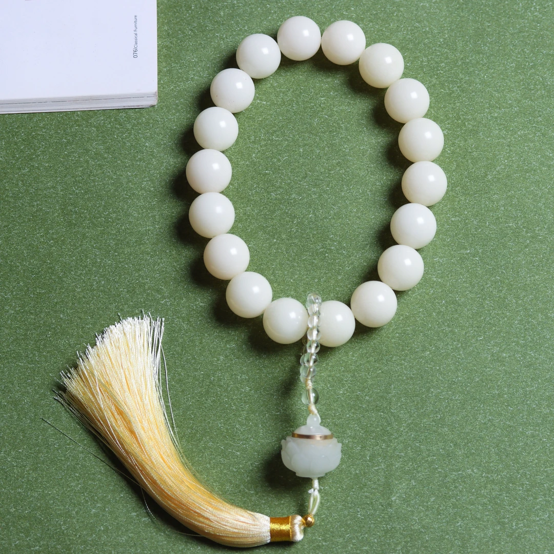 大白白玉菩提根莲花灯吊坠水晶跑环（盘玩袋）