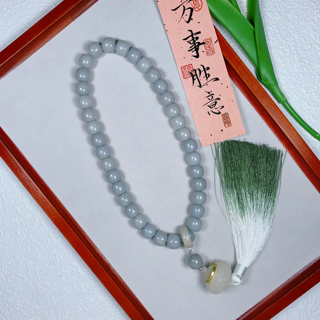 （新款烟雨蒙蒙）浅灰色烟雨蒙蒙菩提根手持手串13mm（盘玩袋香丸）