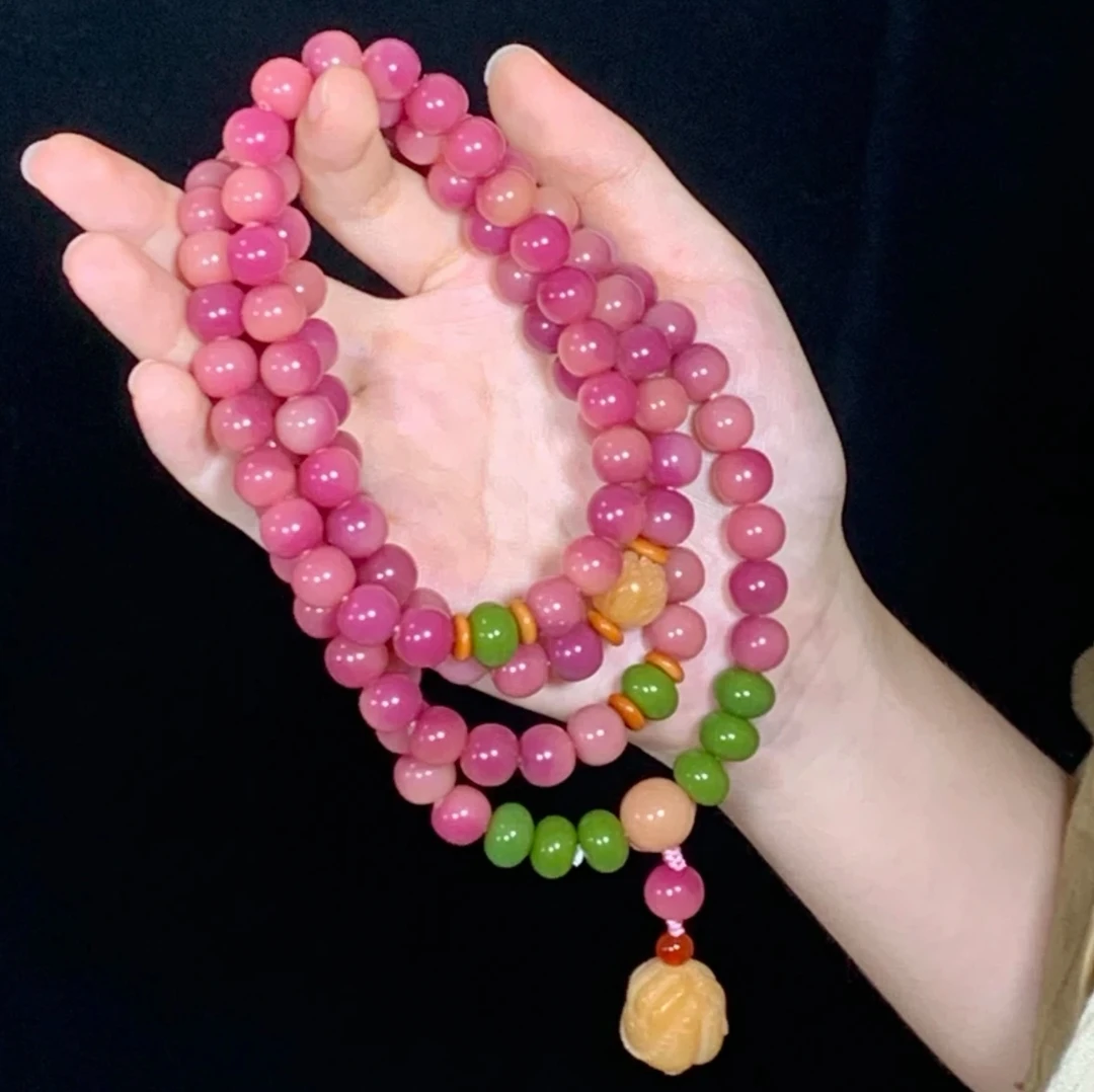 【松绿玫瑰 】菩提根8mm手持脖挂108颗多圈白玉菩提文玩