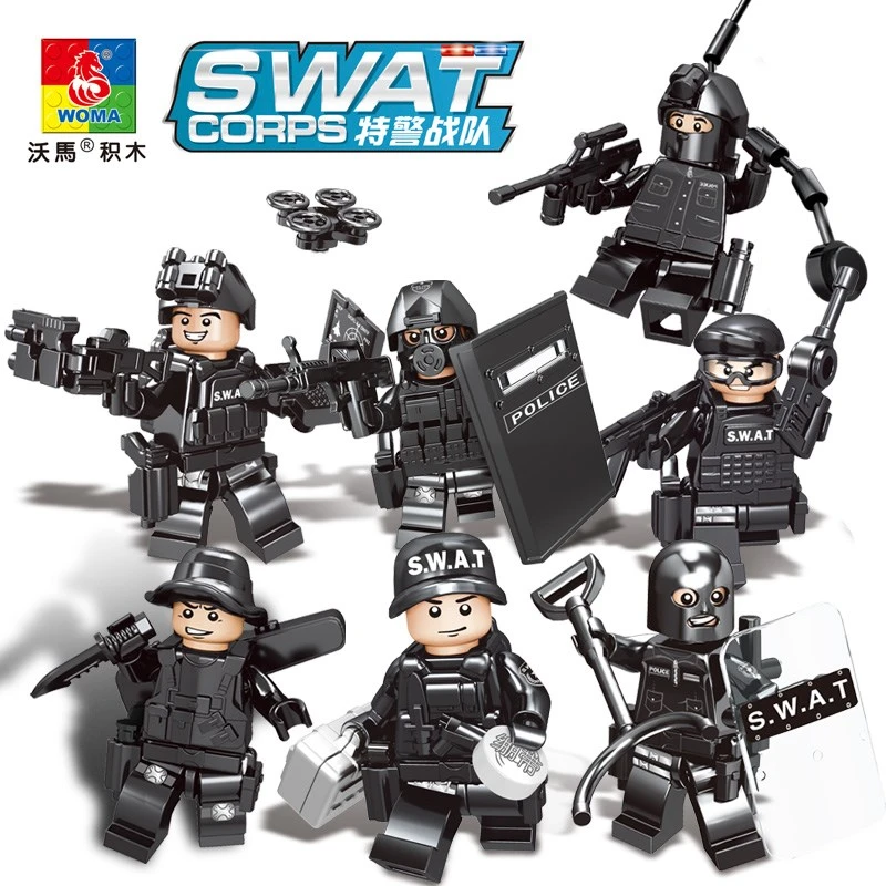 特警系列积木儿童益智拼装玩具警察军事人仔男孩生日礼物拼图模型