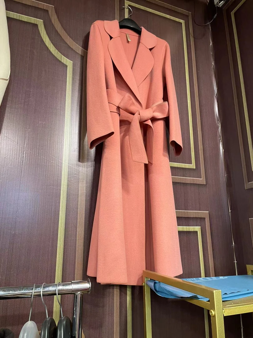 2110+皮粉色 秋冬季时尚气质绵羊毛双面羊毛大衣女