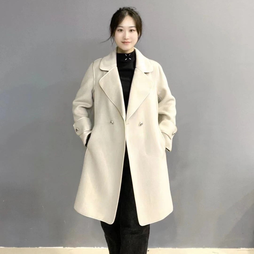 2208 秋冬季时尚优雅轻奢绵羊毛外套双面羊毛外套中长款