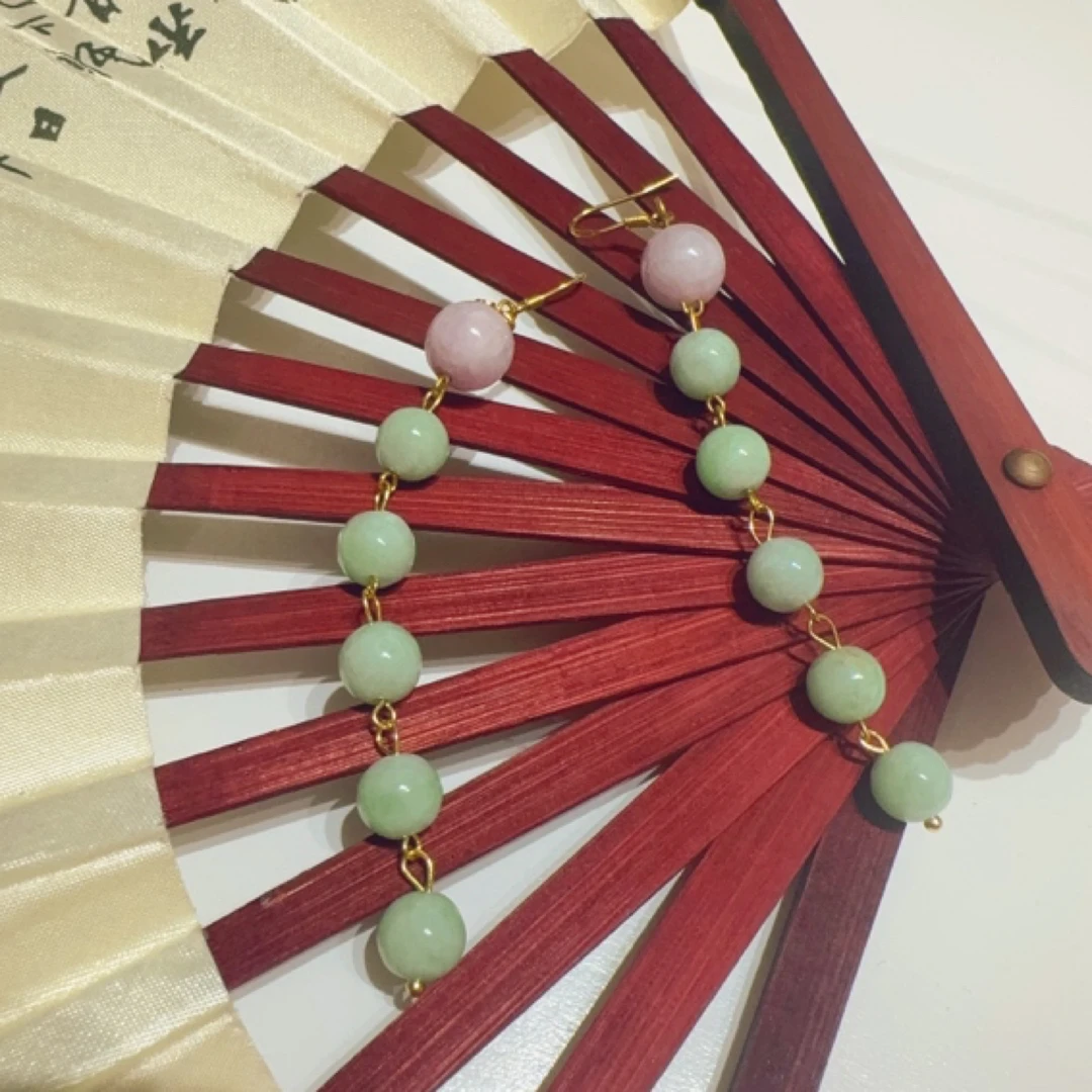 天然缅甸翡翠果绿色原创耳饰有天然纹棉