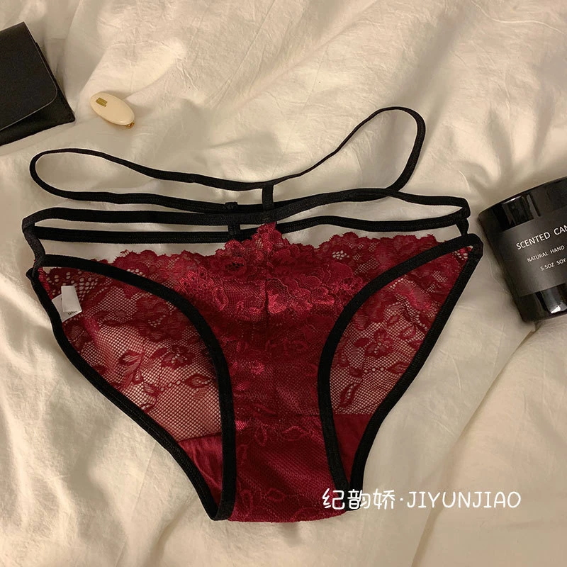 蕾丝性感三角内裤女低腰交叉细带纯欲火辣欧美舒适柔软女士三角裤