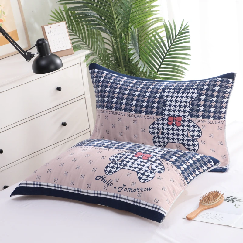 纯棉纱布枕巾一对装透气吸汗枕头巾单成人家用学生宿舍加大厚盖巾