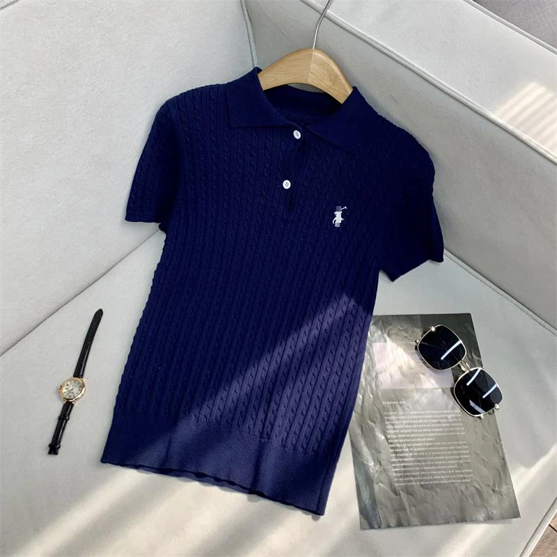 拉夫马标刺绣‘’女士夏季细针织针织衫短袖上衣 800704  仓