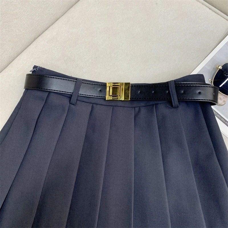 客订高级灰‘’百褶裙A字短裙~含腰带百搭半身裙 800222   仓