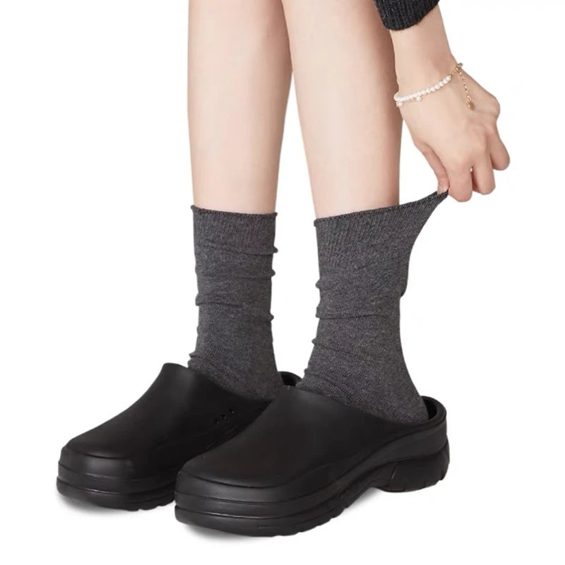 【南油溪溪】4双装‘’秋冬季纯色堆堆袜月子袜纯棉灰色中筒袜 800052