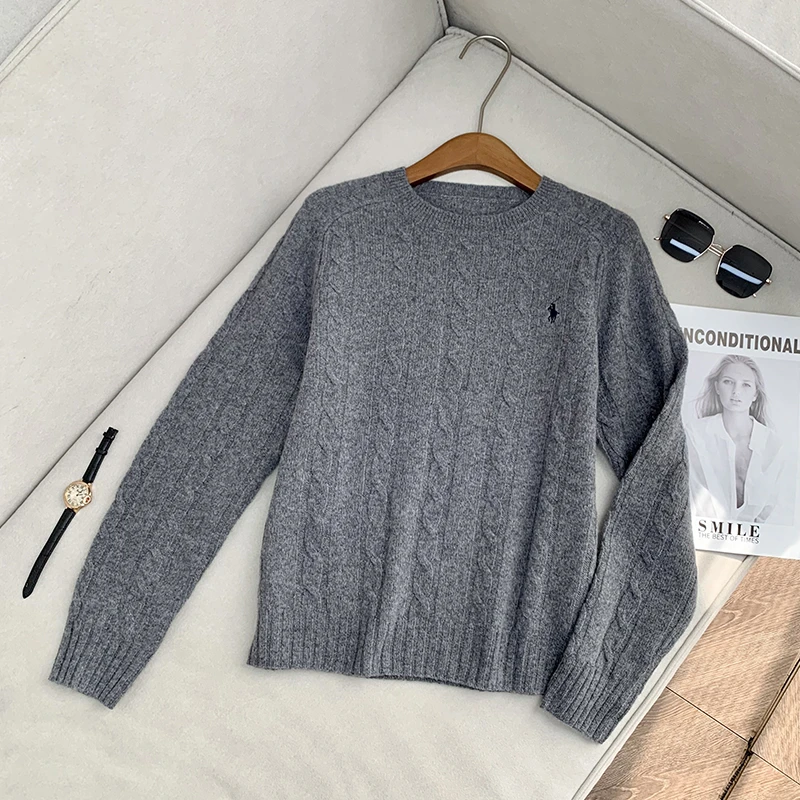 【南油溪溪】穿出高级感‘’气质灰色圆领套头毛衣冬季针织衫女800152