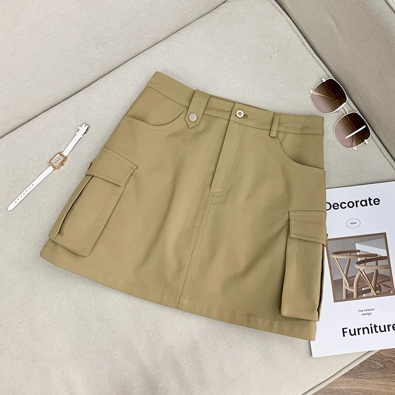 卡其色口袋半裙‘’休闲风显白百搭夏季短裙 800112 仓