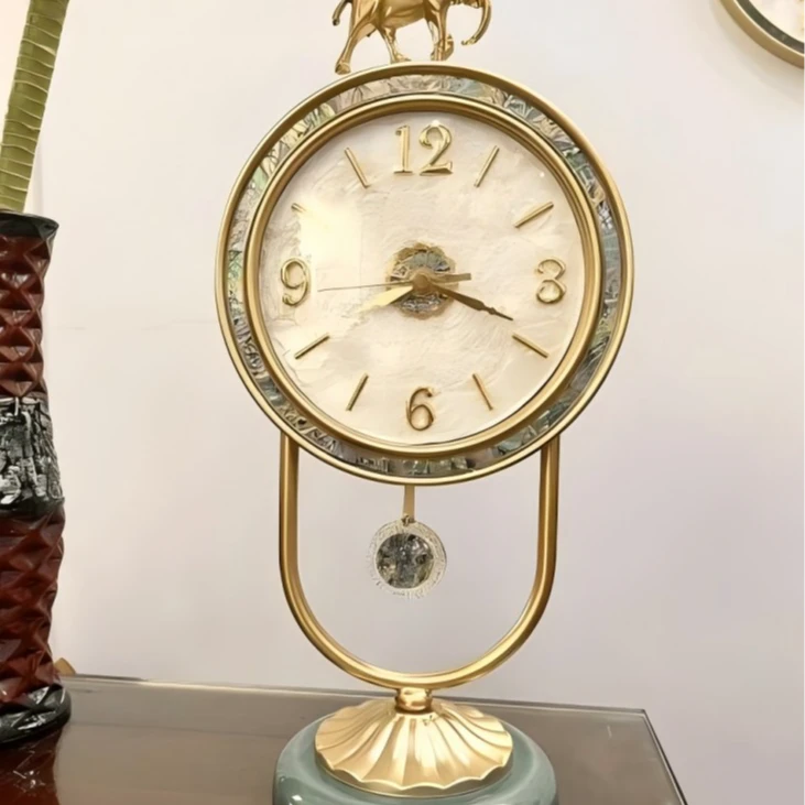 吉象座钟台式钟表摆件客厅家用桌面时钟轻奢摆钟静音台钟吉象坐钟