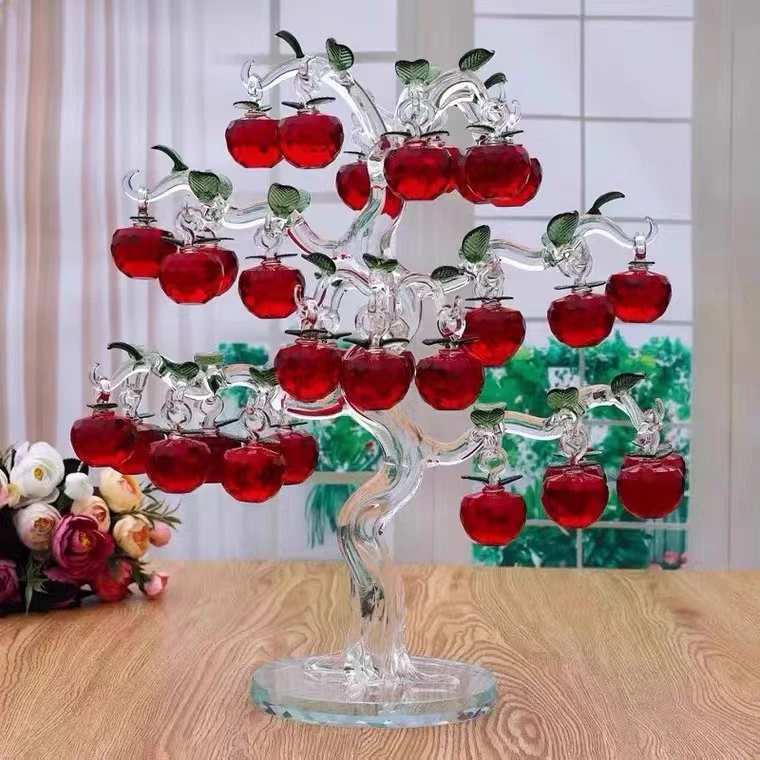 36挂水晶苹果玻璃工艺品红苹果树平安果水晶树建盏花瓶摆件