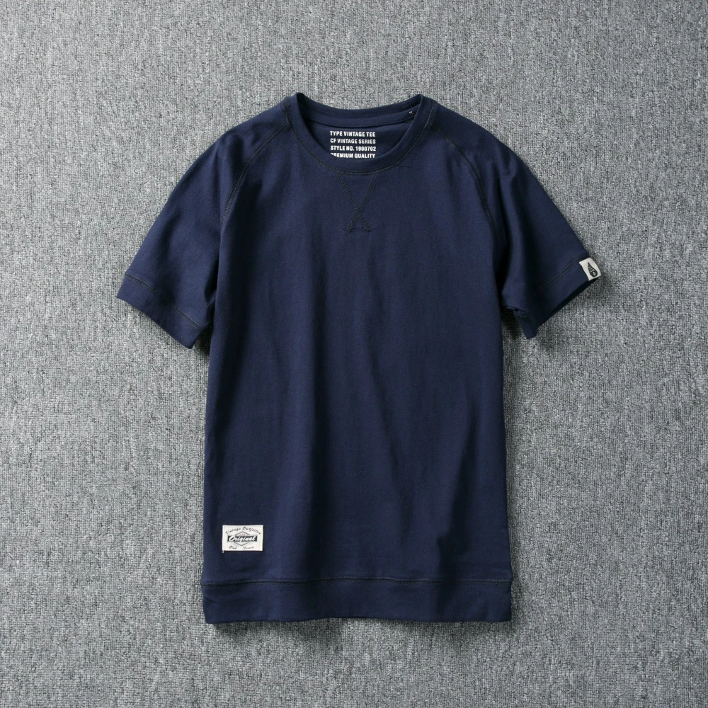 夏季水洗插肩袖T恤男短袖吸汗透气修身百搭圆领上衣纯色短袖T恤衫