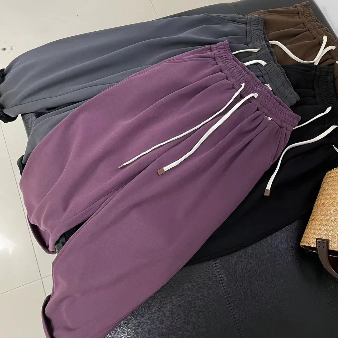 CS197冬装加绒加厚水洗做旧保暖宽松气球裤休闲裤女士