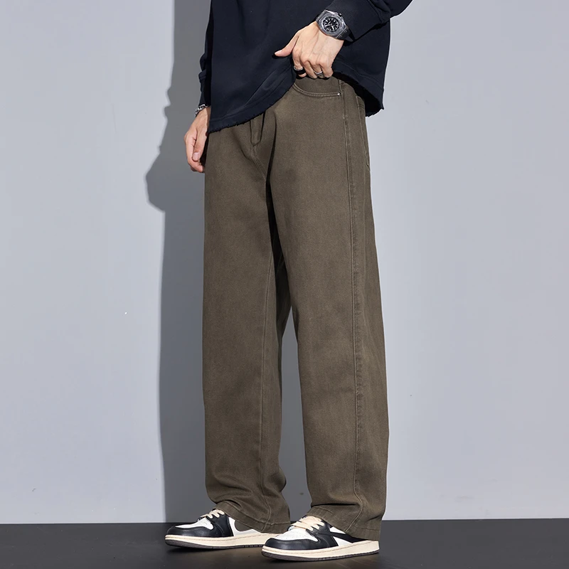 Kuvine潮牌休闲裤男宽松2024冬季新款潮流纯色帅气卡其男裤子纯棉