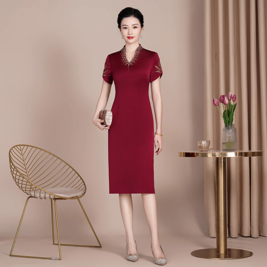 夏装高贵新中式高档显瘦喜妈妈婚礼旗袍修身款婚庆喜婆婆婚宴礼服
