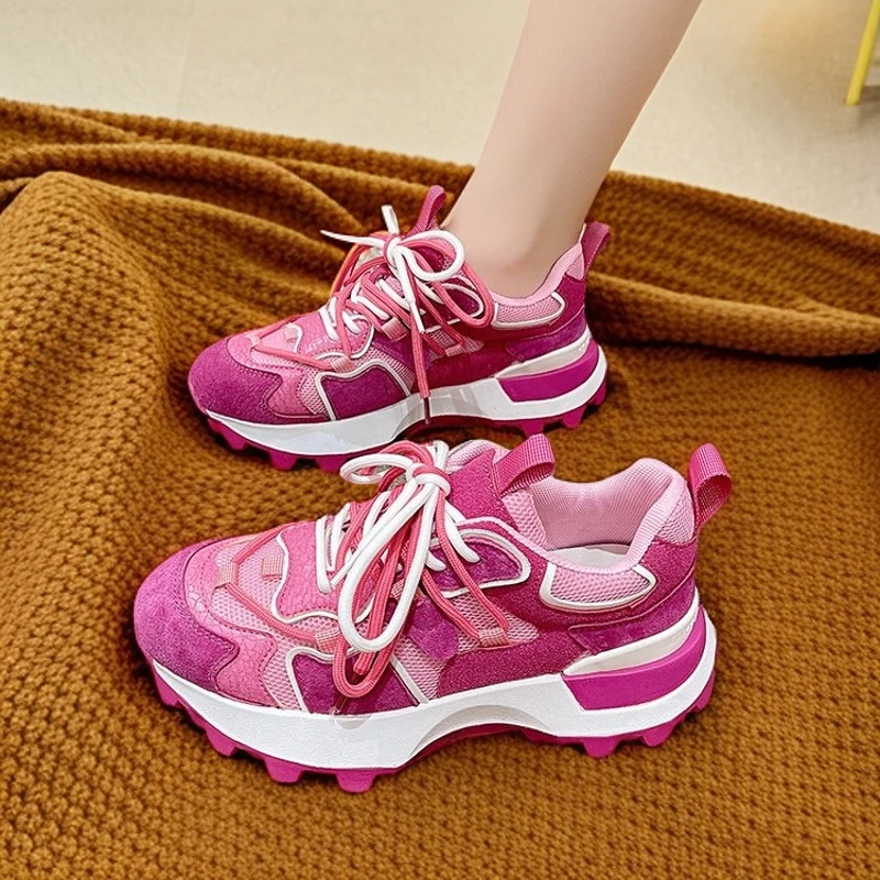 校园学院百搭老爹鞋女2024秋季新款轻便软底耐脏透气休闲运动网鞋