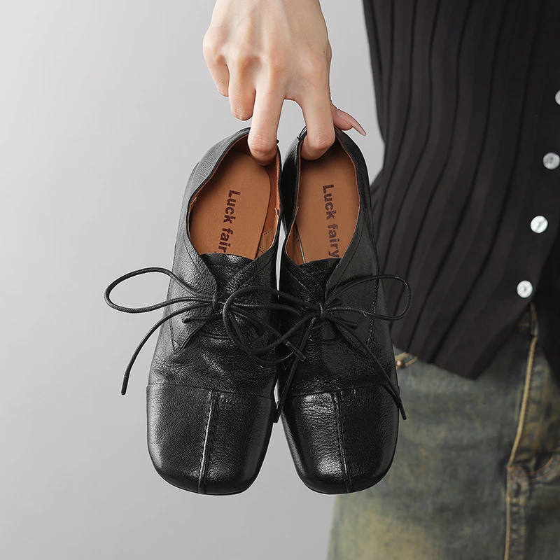 【唐唐家】粗跟小皮鞋系带纯皮2024秋新款中粗跟通勤深口单鞋比德鞋