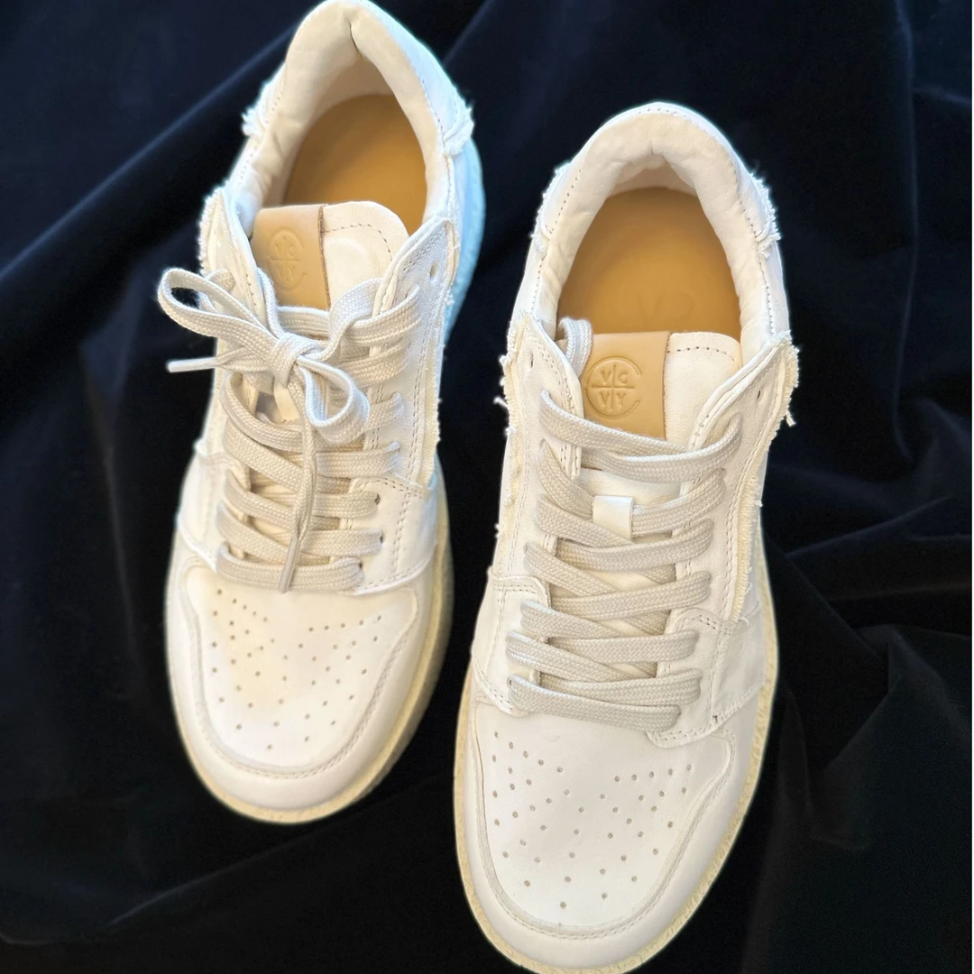 【唐唐家】轻复古厚底百搭真皮板鞋增高休闲鞋圆头百搭小白鞋超软