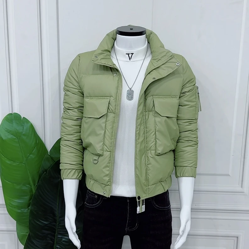 新款男士时尚保暖百搭洋气棉服外套气质修身显瘦男士纯色棉袄外套