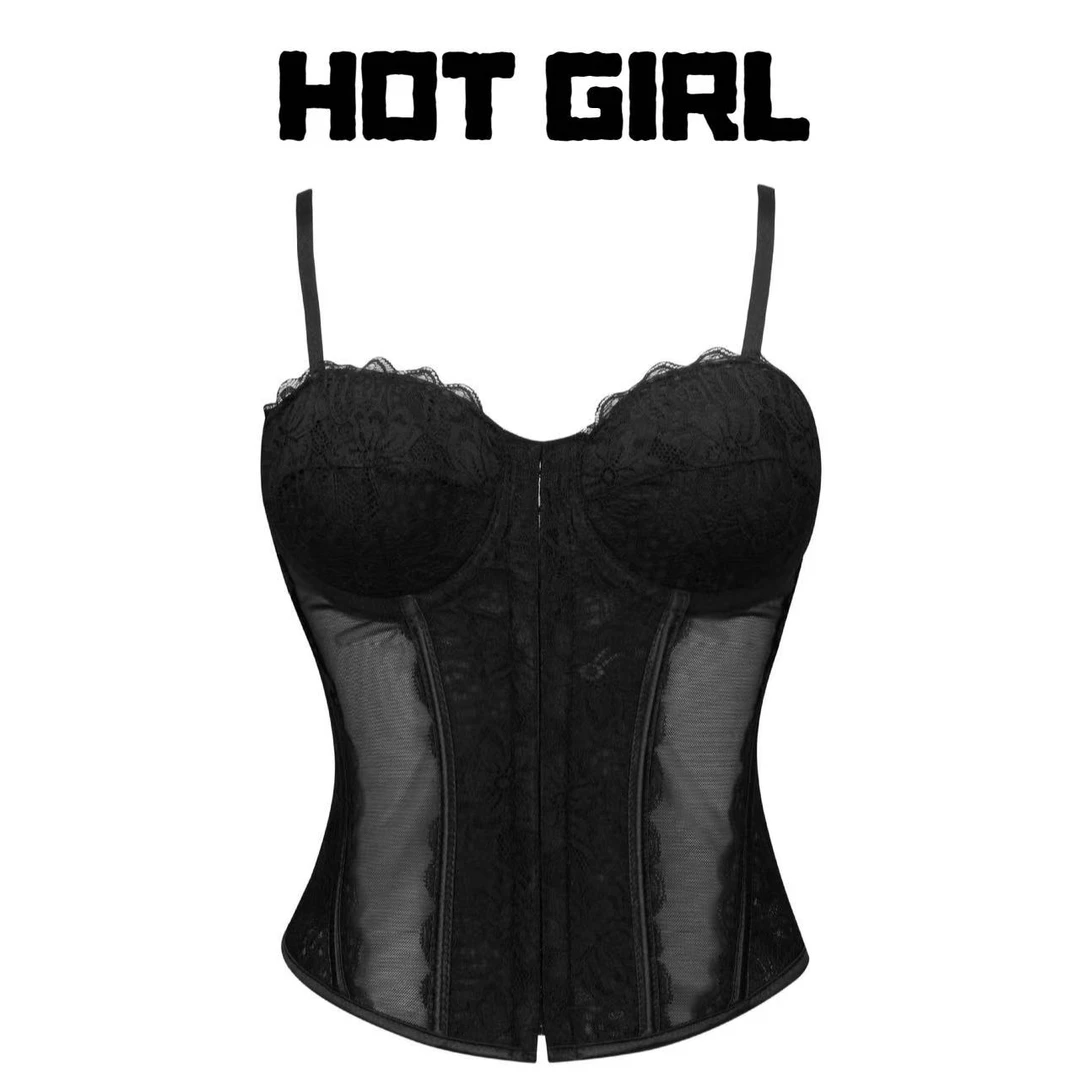 HOTGIRL  重工蕾丝黑色束腰鱼骨胸衣性感显瘦小众设计感