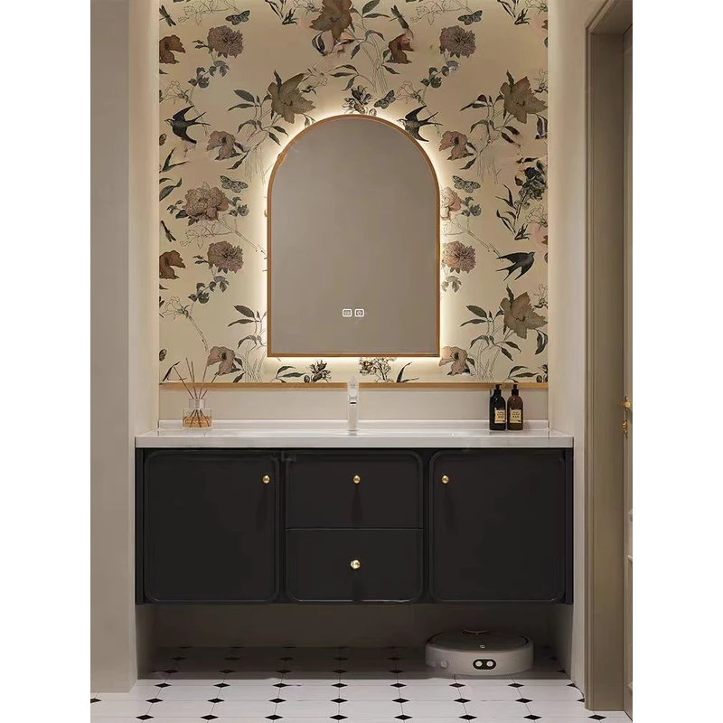 法式黑色智能浴室柜唯美轻奢洗手池洗脸盆复古卫生间洗漱台卫浴柜