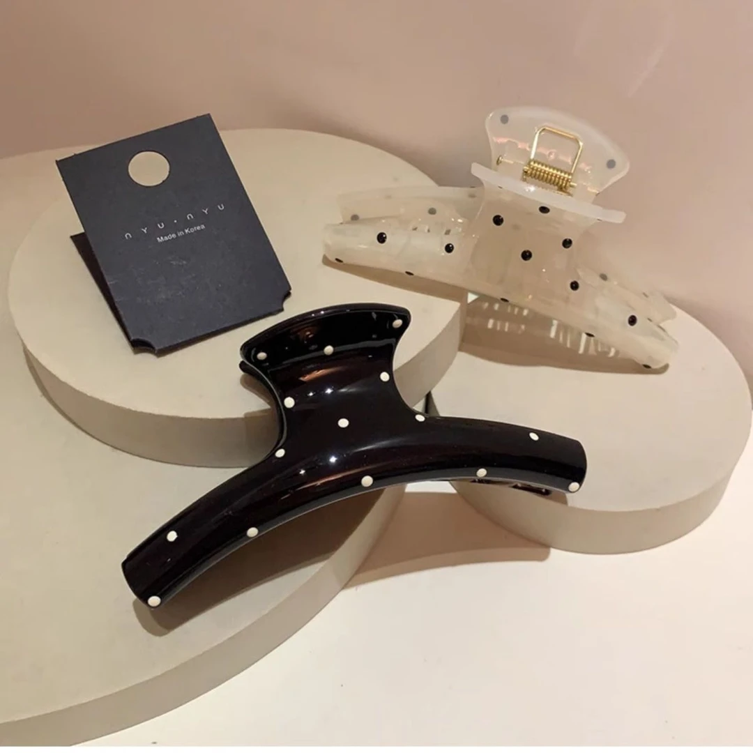 韩国甜美波点抓夹小众个性发夹高级感时尚百搭盘发发抓鲨鱼夹头饰