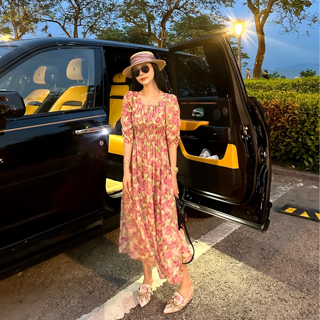 DL乐乐家【春风夏雨】时尚法式日常中长款小清新新款连衣裙