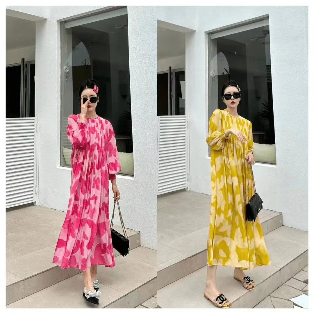 DL乐乐家【云烟成雨】大气经典印花温婉浪漫气质唯美知性连衣裙