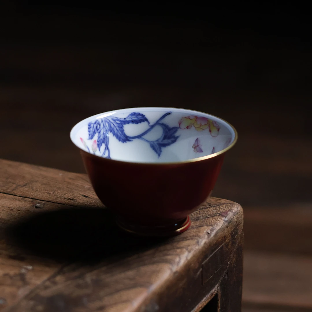 【见珊】虞美人玫瑰红大撇口杯（华隐S0815）