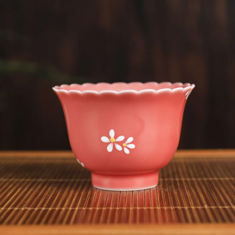 【见珊文化】豇豆红-菊花口杯（j黄丽君045）